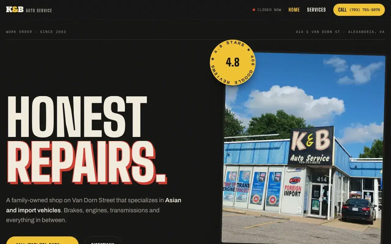 K&B Auto Service — website built by H2